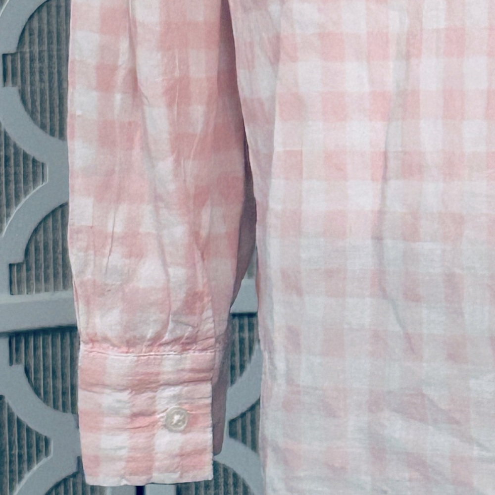 Baby Pink Gingham J. Crew Checkered Blouse Cotton Boho Cottagecore LG Top Shirt - Picture 12 of 15